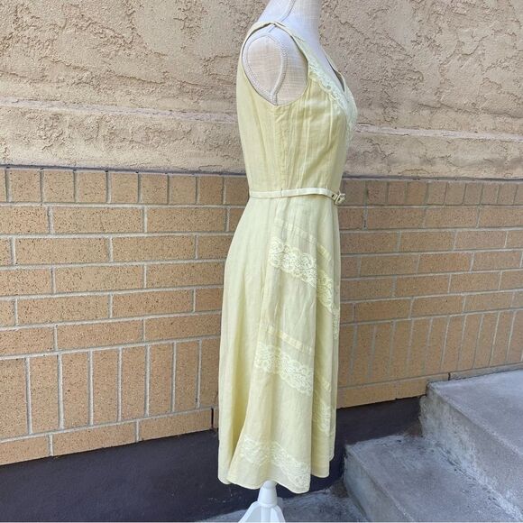 Adrianna Papell Yellow Sleeveless Cotton Lace Detail Fit Flare Midi Dress (Sz 6) - Picture 7 of 8
